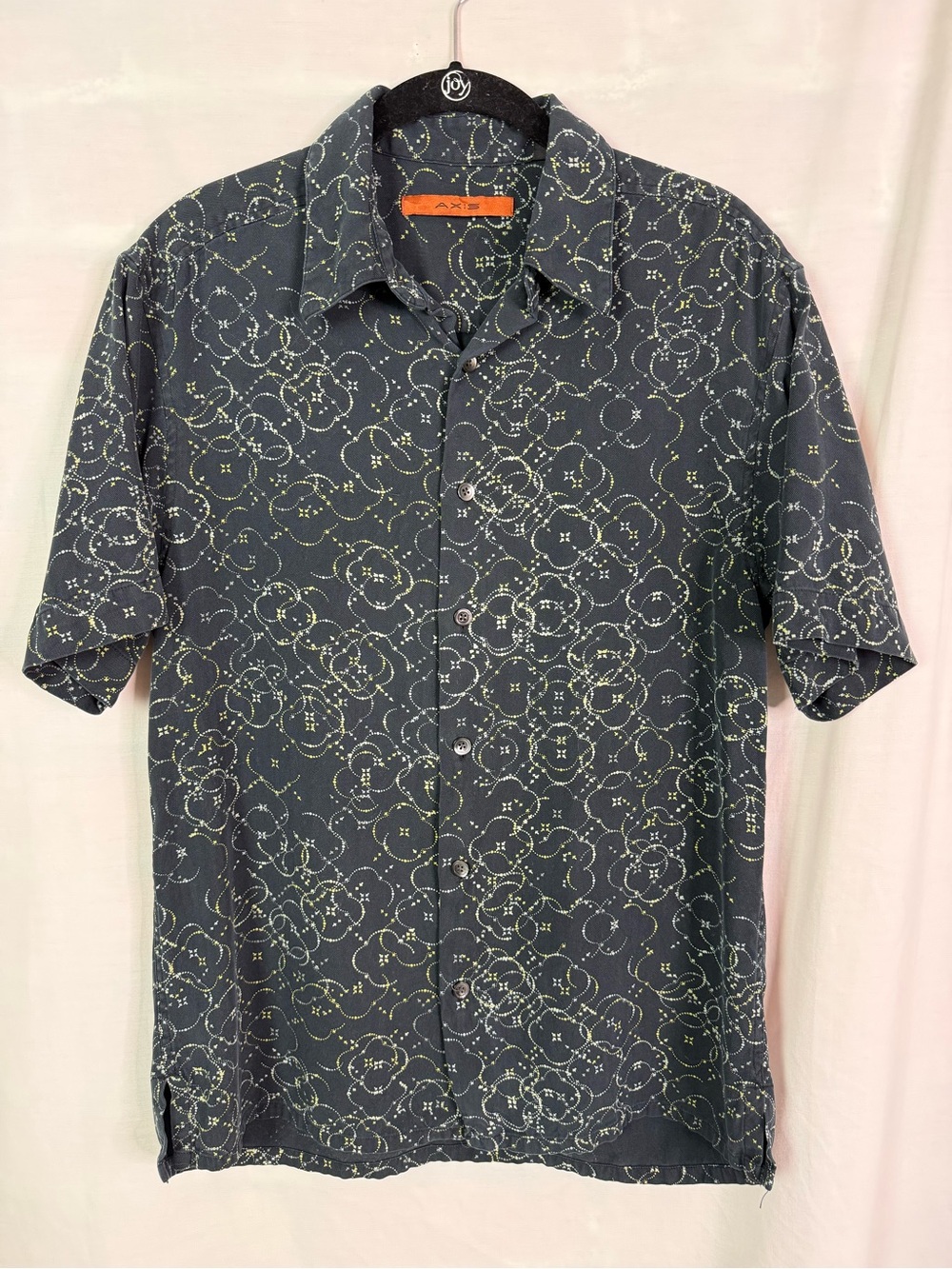 Axis Vintage Black Silk Casual Short Sleeve Button-Down Shirt Abstract Print Sm